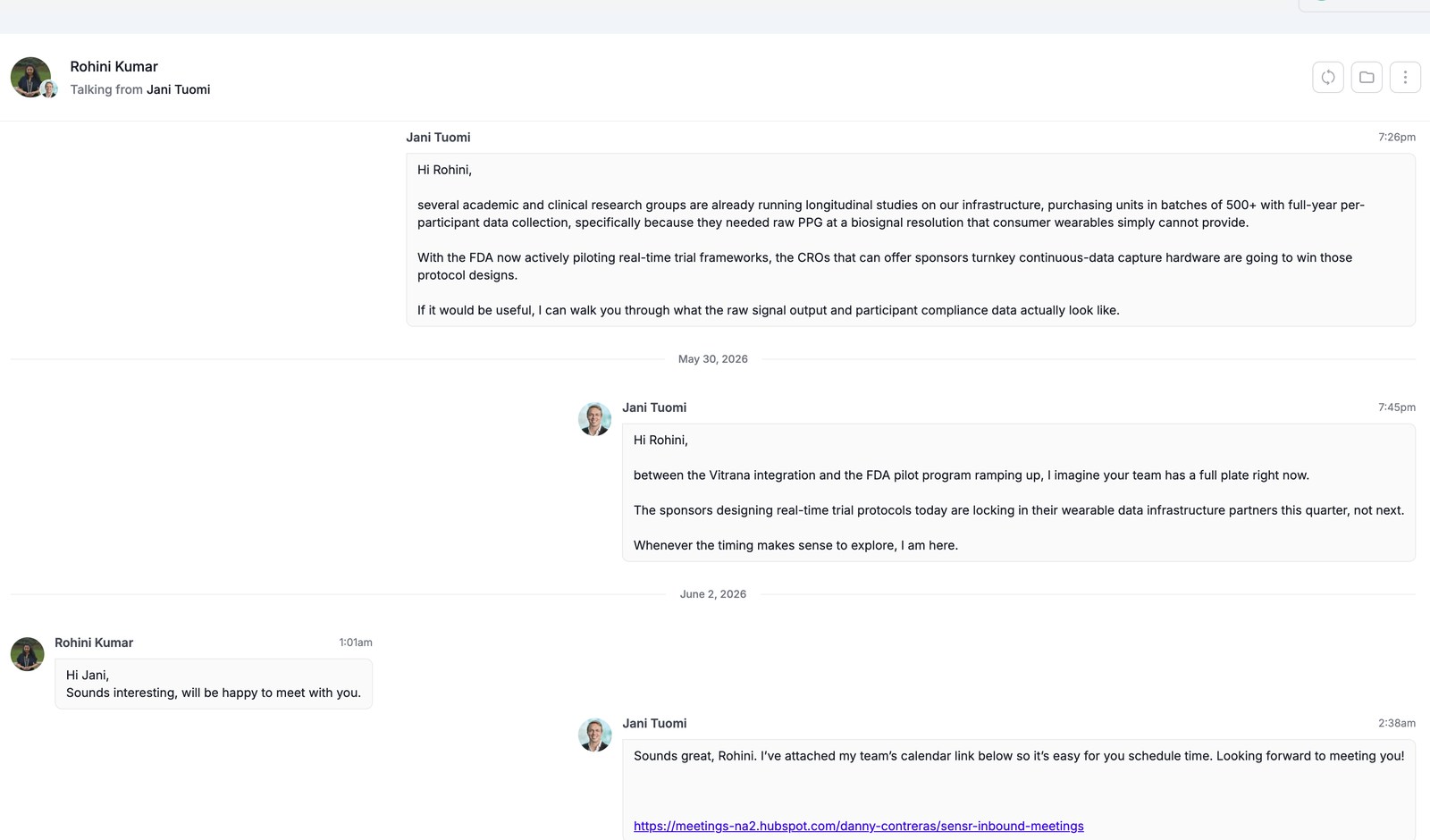 Real conversation our AI started with a prospect, example 1