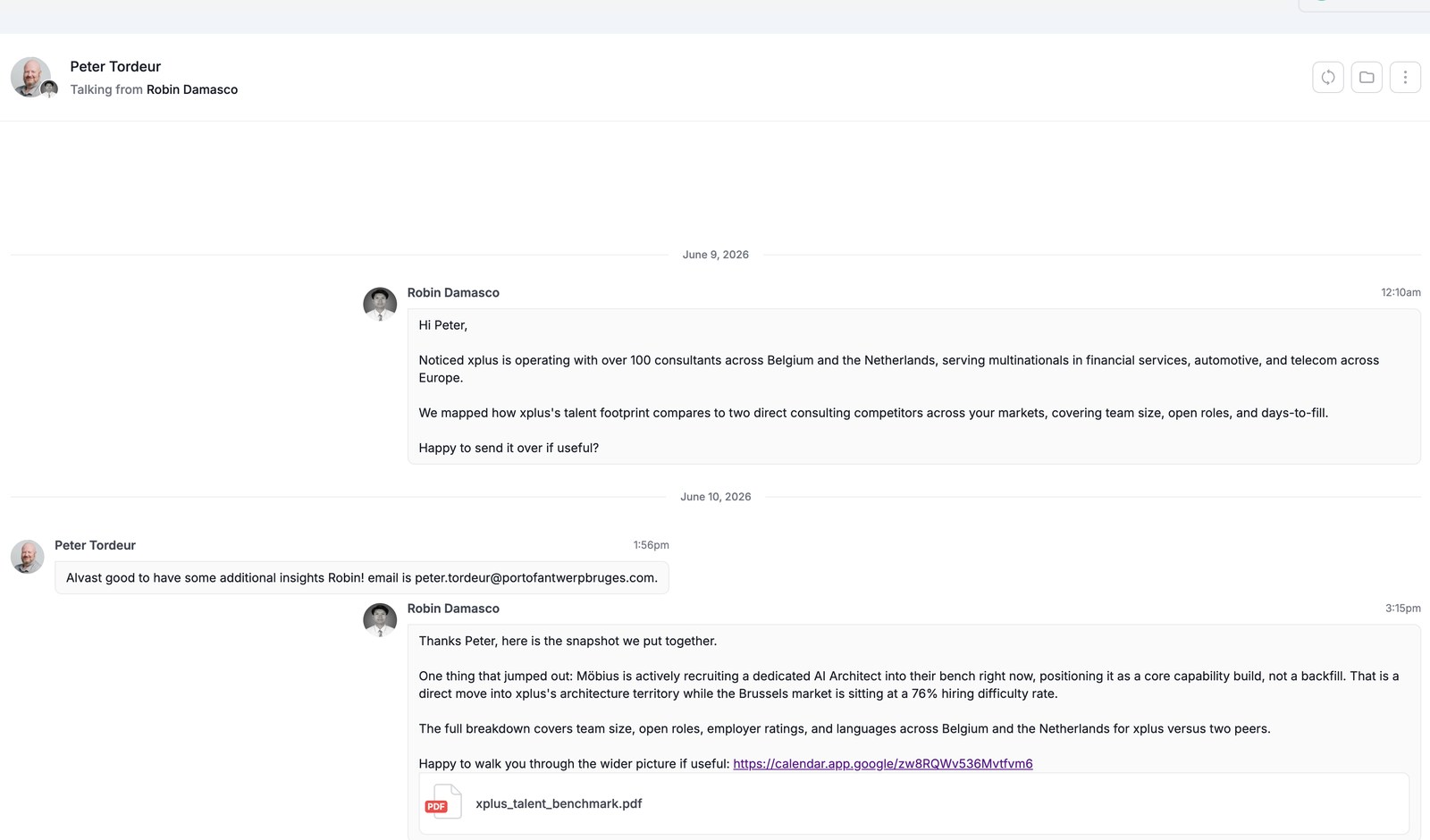Real conversation our AI started with a prospect, example 10
