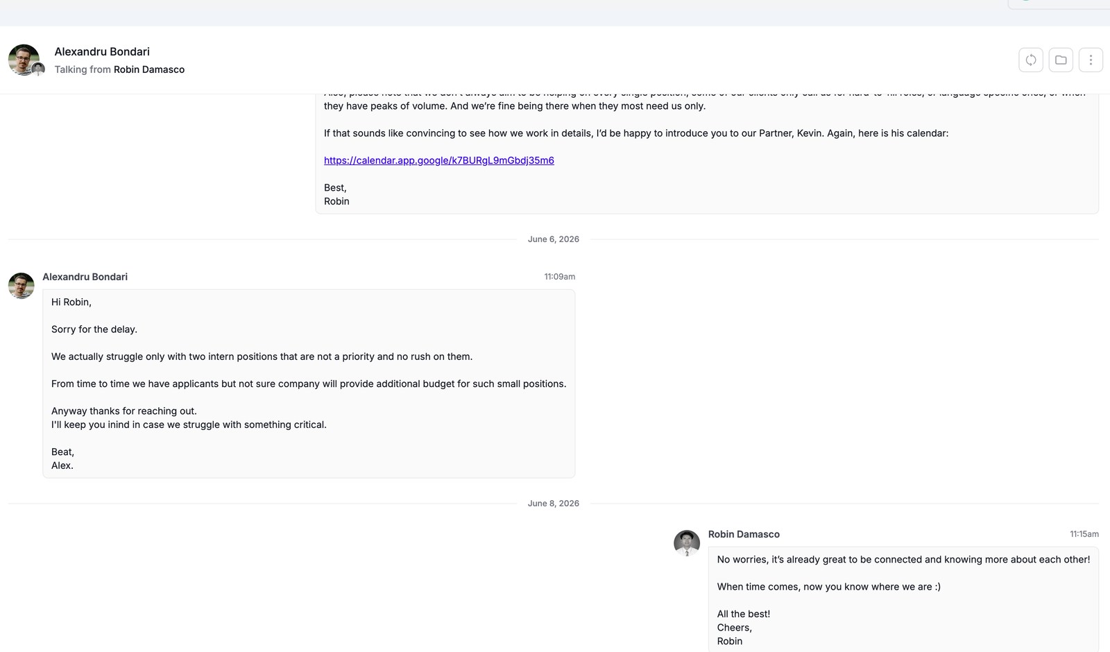 Real conversation our AI started with a prospect, example 11