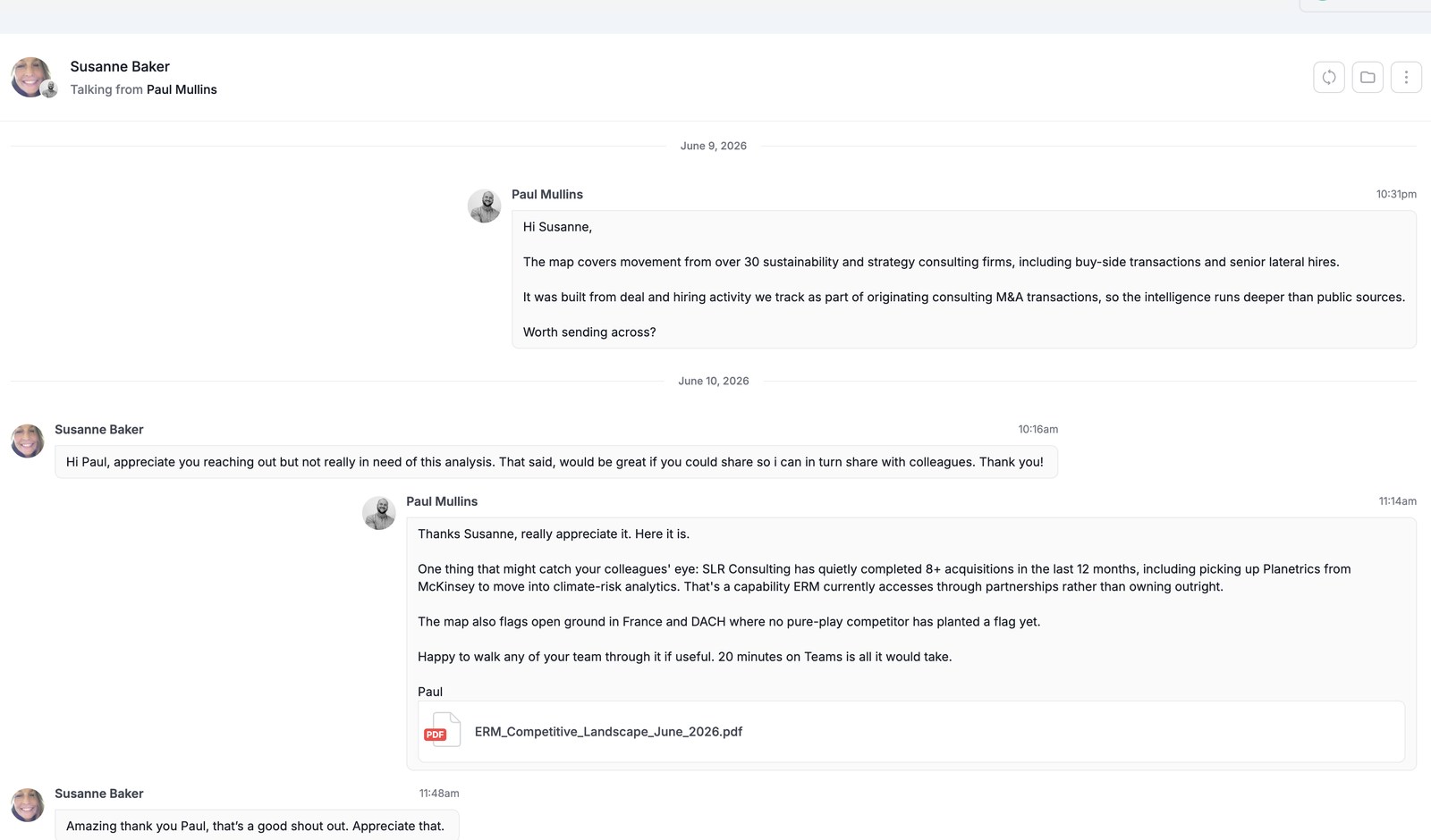 Real conversation our AI started with a prospect, example 15