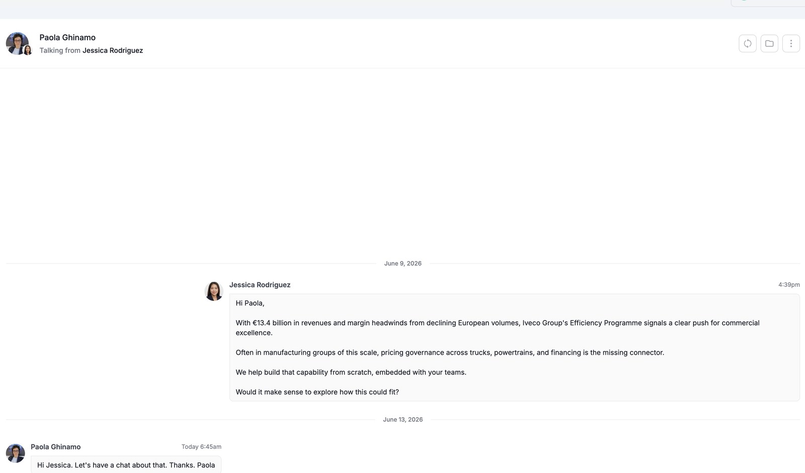 Real conversation our AI started with a prospect, example 17