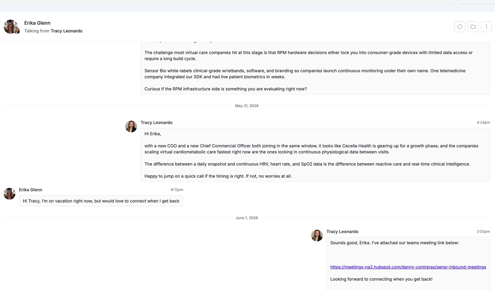 Real conversation our AI started with a prospect, example 2