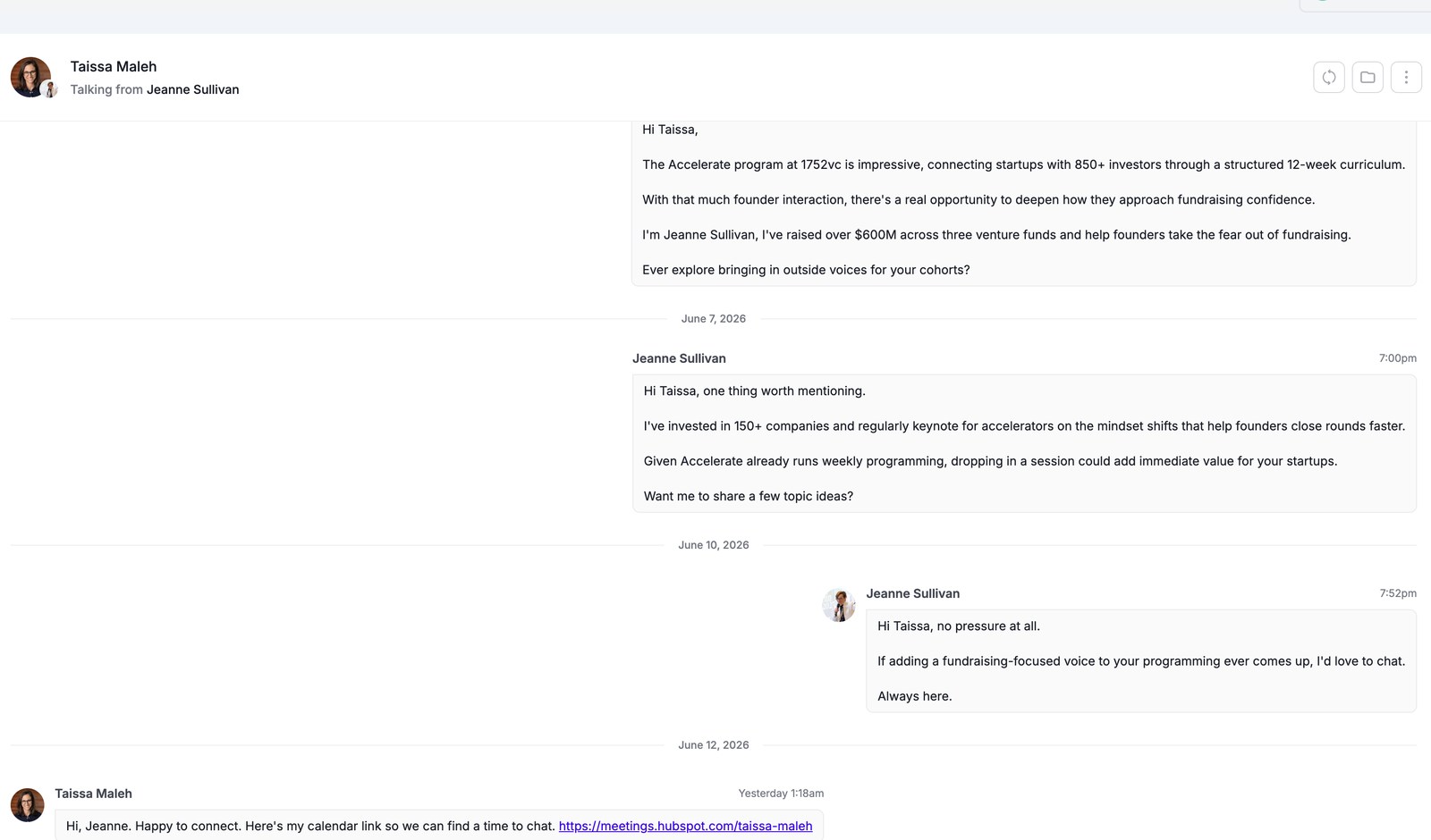 Real conversation our AI started with a prospect, example 6